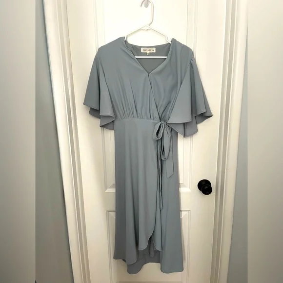 Brass and Roe by Called to Surf, Dusty Blue wrap dress